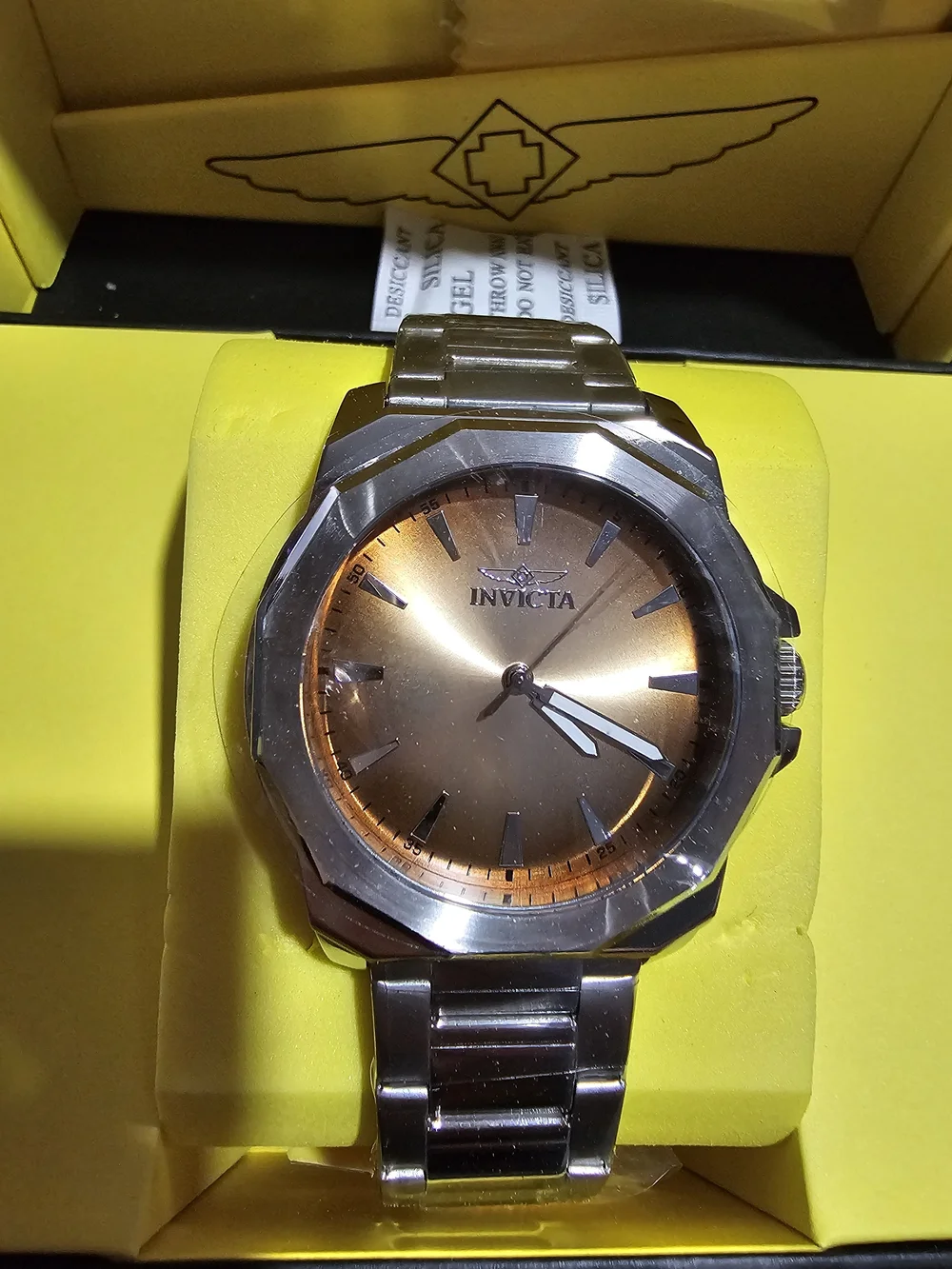 Invicta Men’s Silver Stainless Steel Watch with Gold Dial
